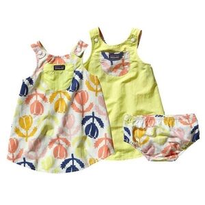 RARE! Patagonia Baby Reversible Baggies Apron Jumper 3-6 months Yellow Floral